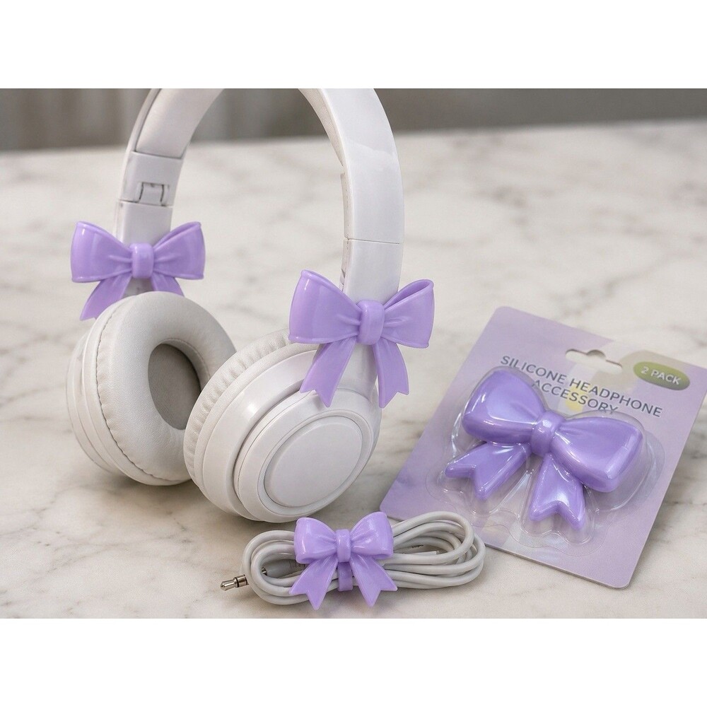 2 Pack Purple Bow Headphone Accessories Silicone Clip Charms Universal Coquette - Picture 1 of 7